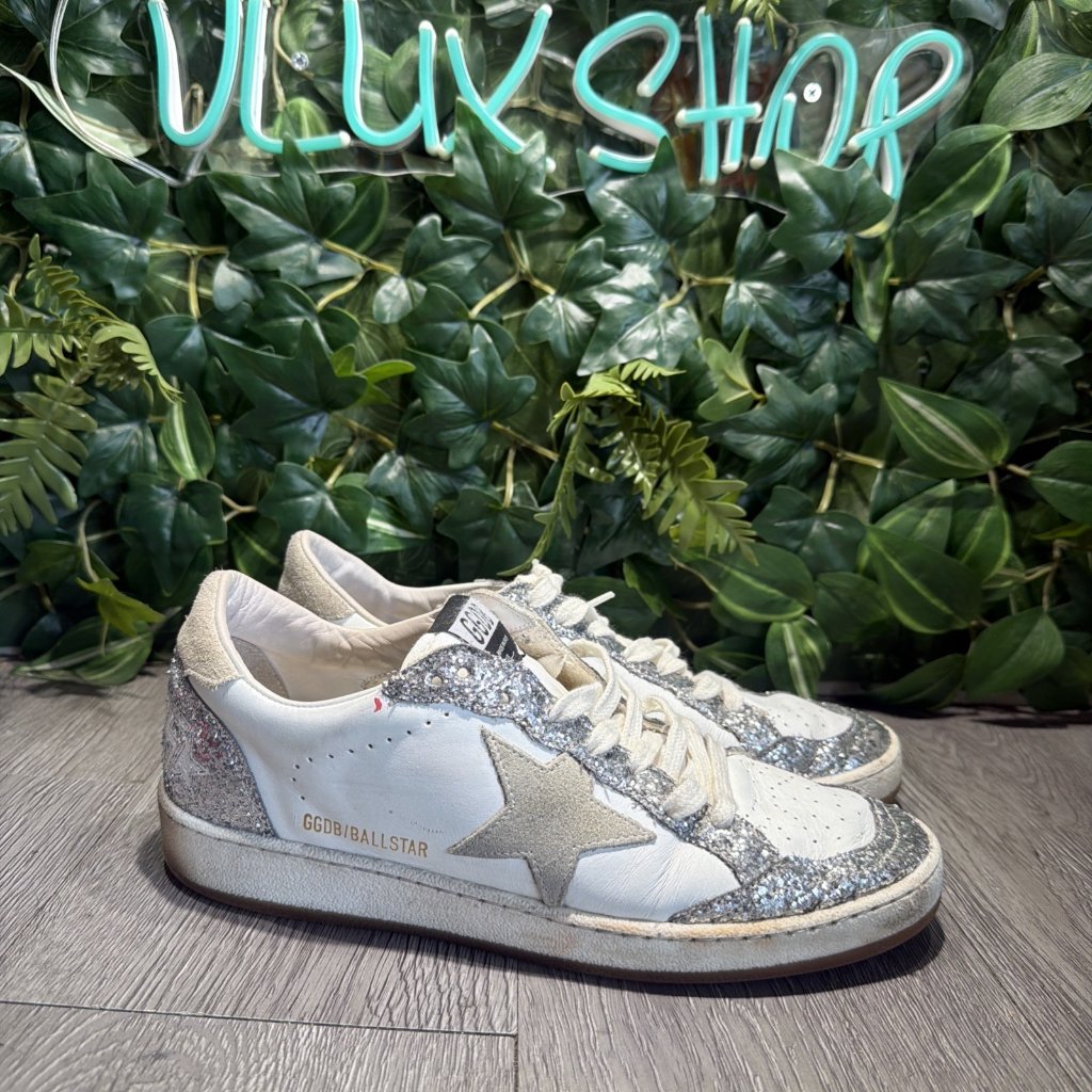 Golden Goose Ballstar Sneakers White Silver Glitter Star Size 39